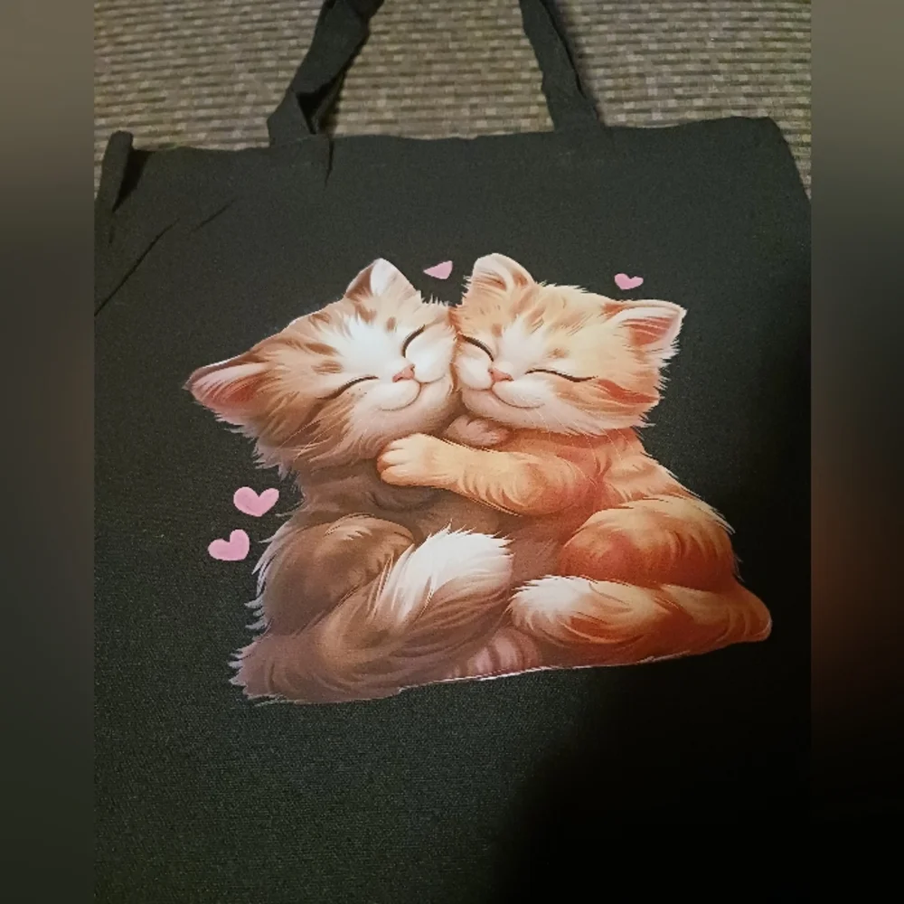 Black Cat Tote Bag with Cute Kittens